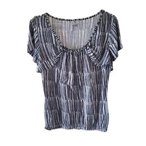 Worthington Black, Gray & White Striped Short Sleeve Top